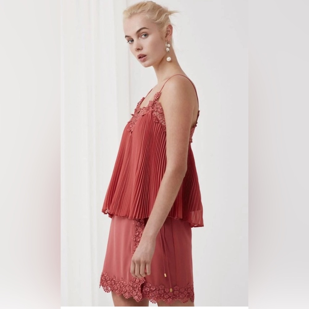 KEEPSAKE THE LABEL All Time High Crochet Trim Pleated Camisoles Top Size S